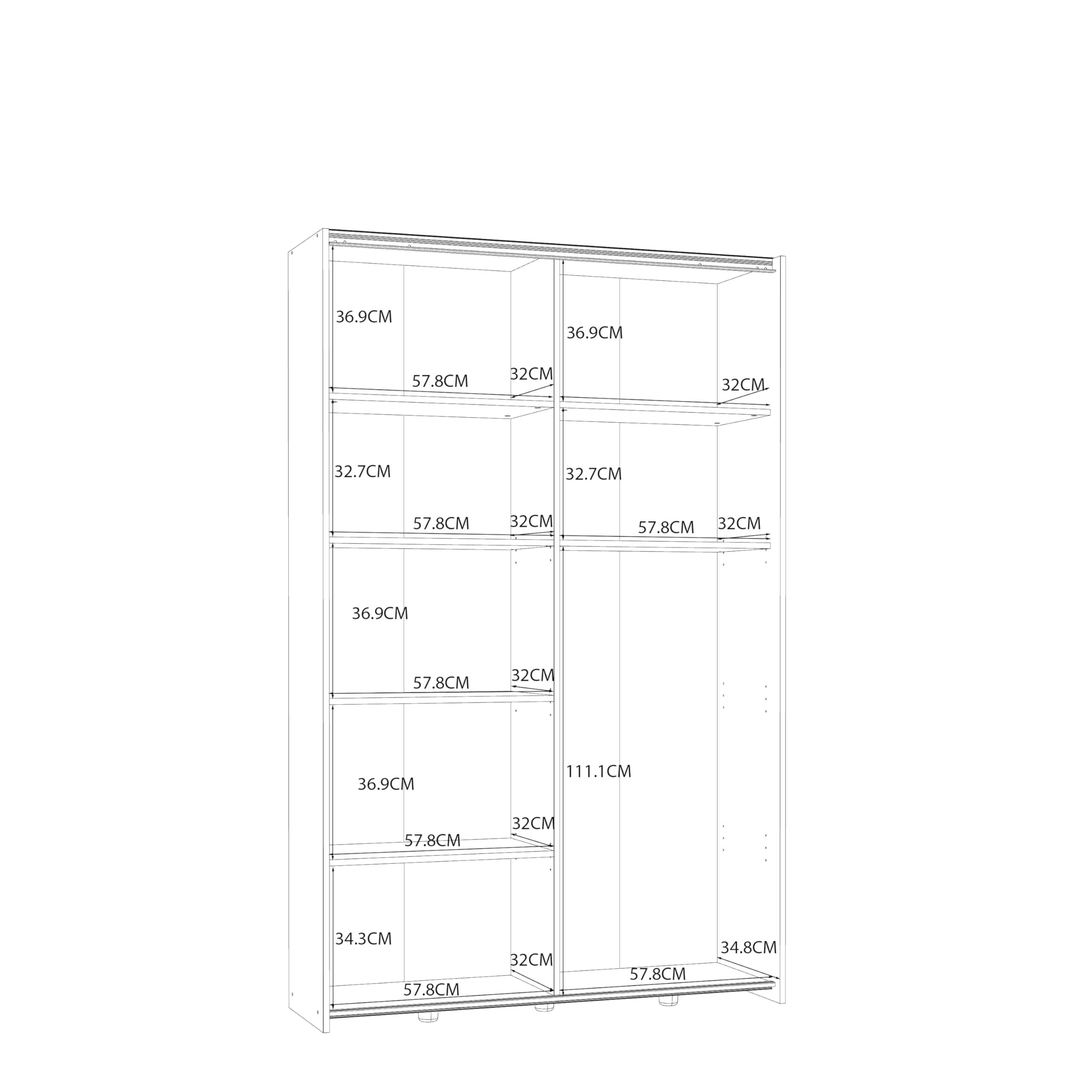 AVANTI TRENDSTORE - Dairago - Armadio da guardaroba con 2 ante scorrevoli con 6 ripiani in legno laminato. Adatto per l'ingresso, offre molto spazio. Dimensioni LAP ca. 120x191x42 cm