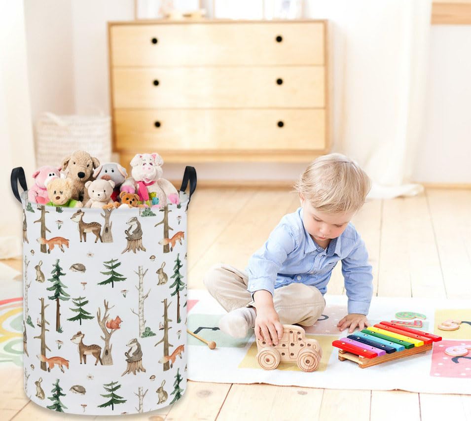 Image of Kids Laundry Hamper,Animal Laundry Basket Collapsible Woodland Storage Baskets for Home Decor,Office,Home Organizer,(Woodland animal