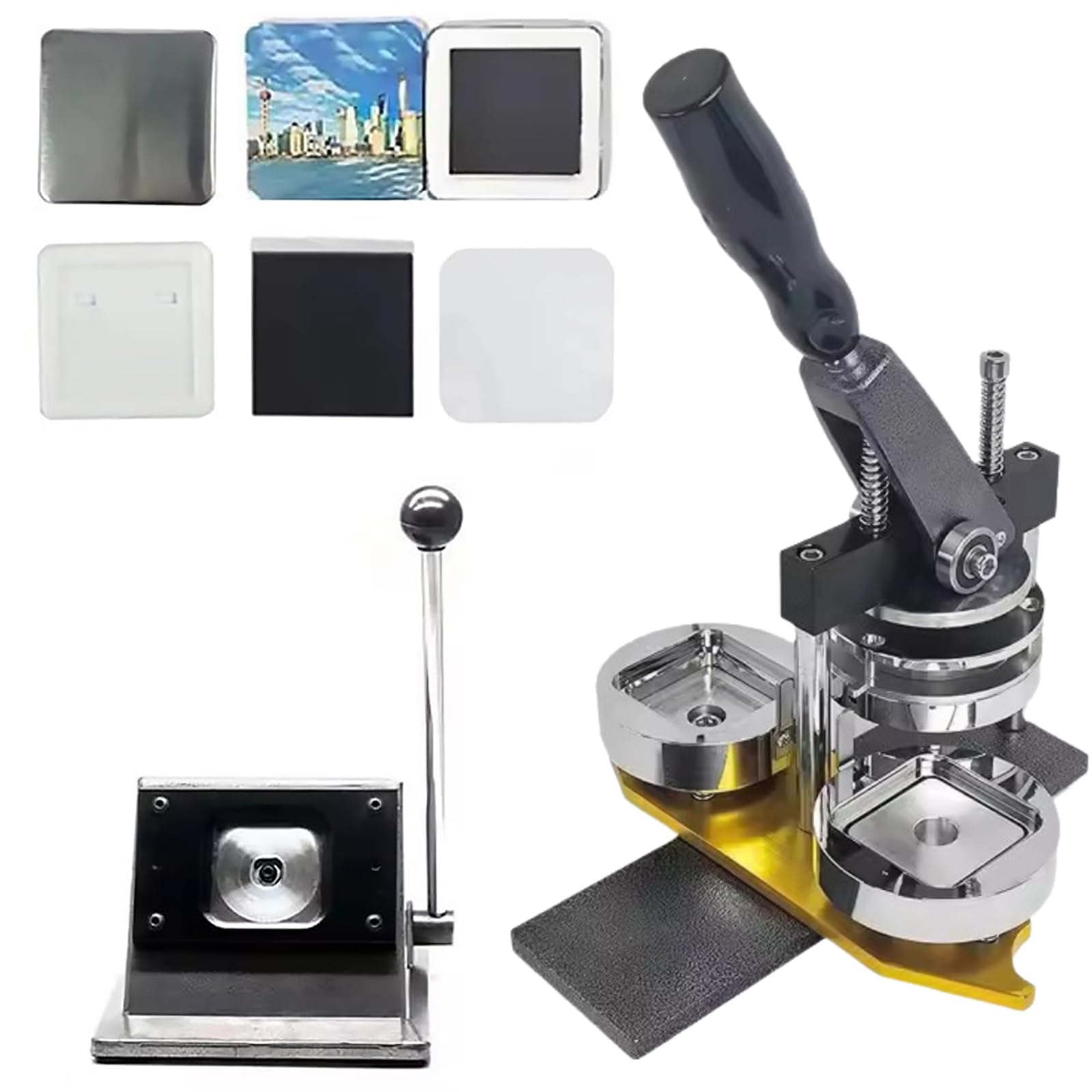 JKJZSALJ Button-Maker-Machine,-50Mm-Square-Badges-Punch-Press-Machine,With-Circle-Cutter,Metal-Badge-Making-Kit
