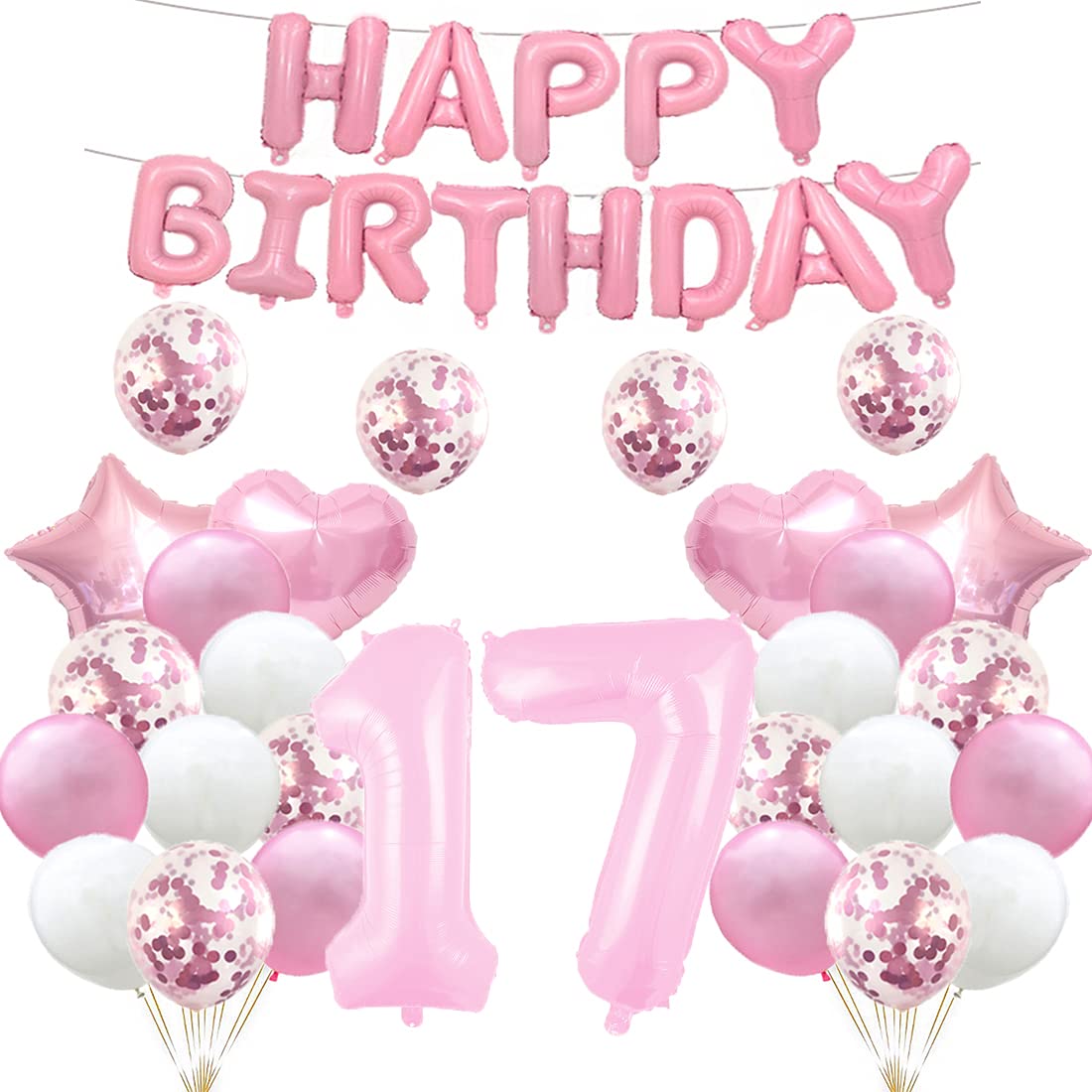 Amazon | 17歳の誕生日バルーン 17歳の誕生日デコレーション ピンク 17