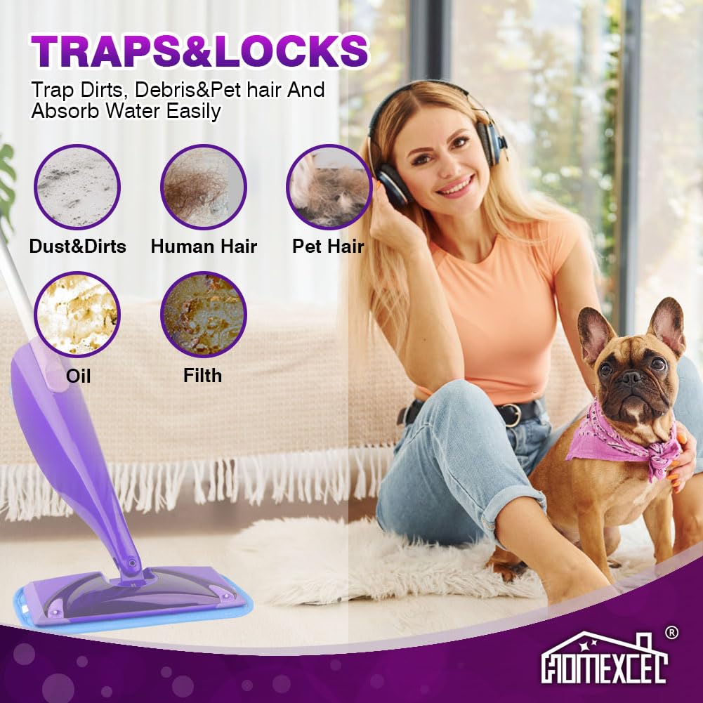 3-Pack Universal 11-inch Velcro Mop Pads - Reusable Swiffer Wet Jet Compatible Microfiber Pads