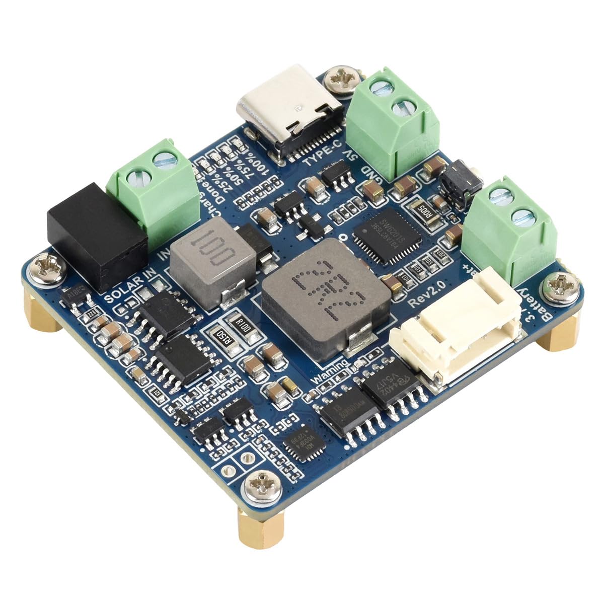 Waveshare Solar Power Manager Module (D), Supports 6V~24V Solar Panel and Type-C Power Adapter, 5V/3A Regulated Output, Solar Controller USB, MPPT Solar Charger