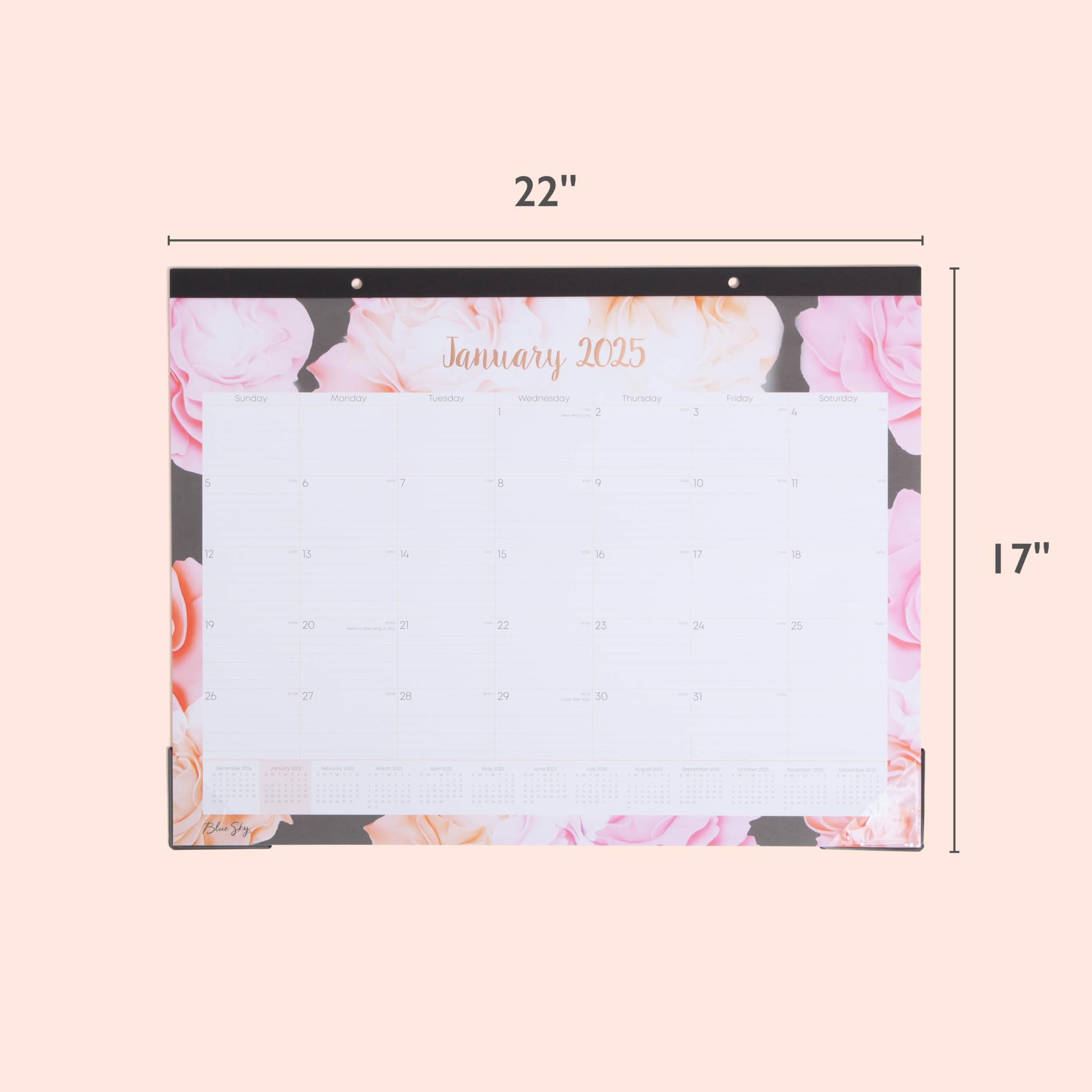 Blue Sky Joselyn Schreibtischunterlage Kalender, Monatslayout, Zierband mit Perforation (Joselyn- 2025, 55,9 x 43,2 cm)