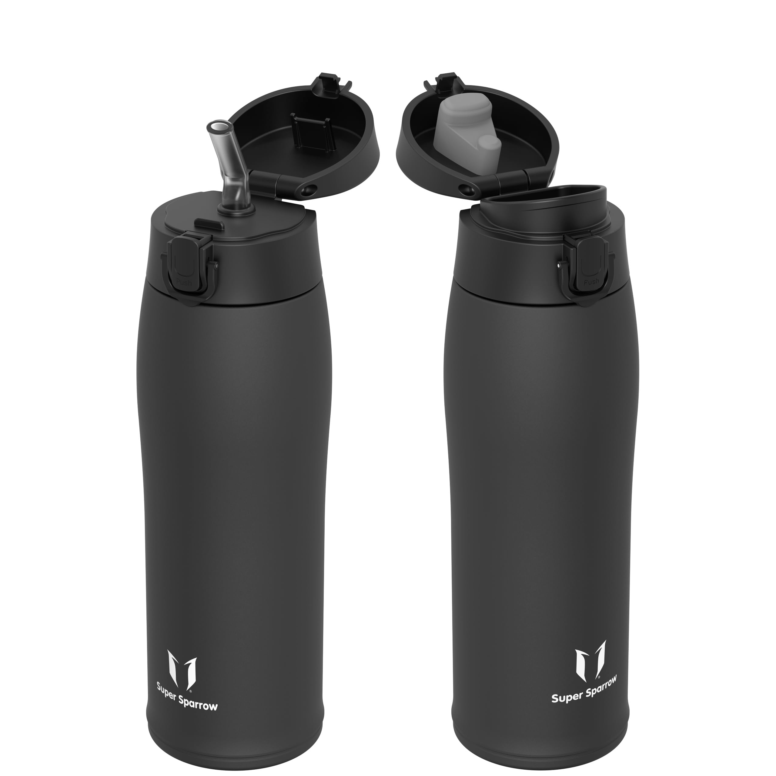 Super Sparrow Insulated Water Bottle - Travel Mug - 750ml - Stainless Steel Water Bottles - BPA Free - Leakproof Metal Bottles - Includes 2 Lids, Straw Lid & Spout Lid
