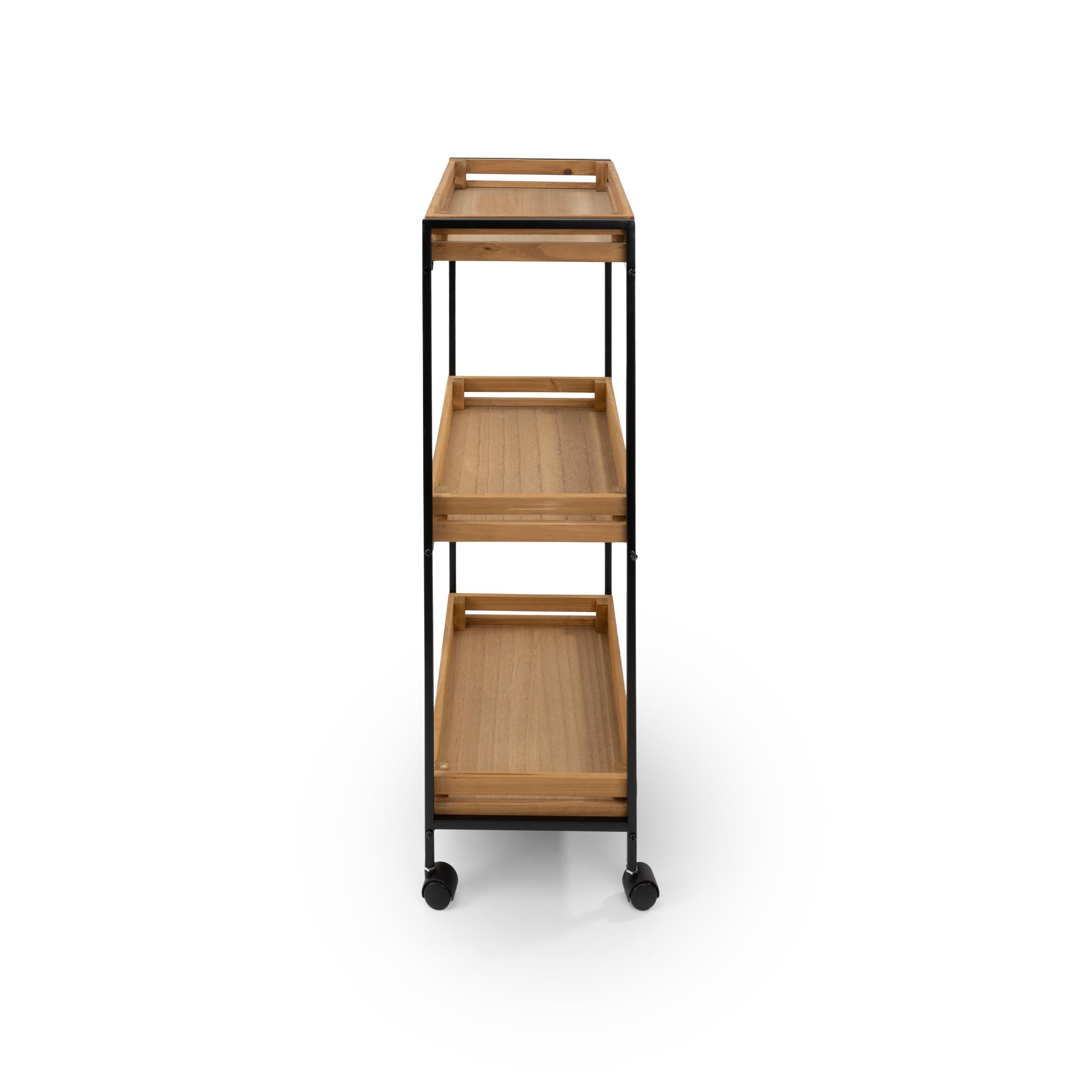 Chariot de rangement en bois et métal multifonction 35 x 23 x 73 cm avec 3 étagères - Meuble auxiliaire de rangement idéal pour salle de bain, cuisine, salon