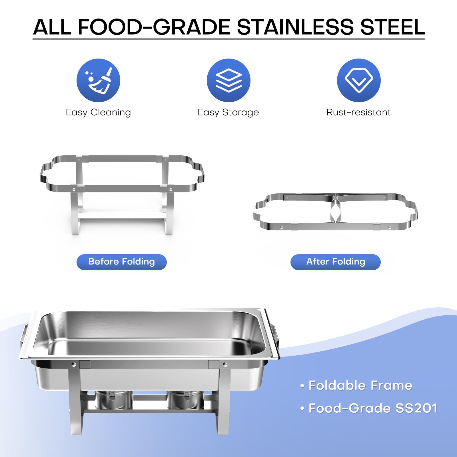 8QT 2Pack Scaldavivande Catering Buffet Set,SS201 Rettangolo scalda vivande Elettrico Professionale, Armadio riscaldante per Alimenti, Cornice Spessa,per Catering, Buffet e Feste,Argento