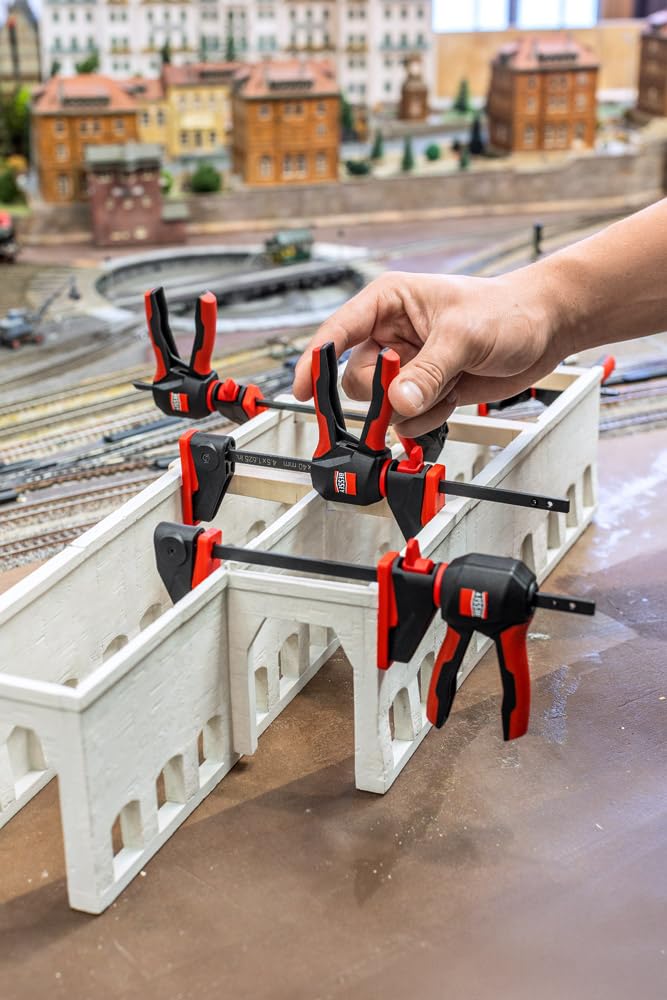 BESSEY Abrazadera con mango giratorio EZ360S-11SET, envergadura de 110 mm, alcance 40 mm, fuerza de sujeción 40 kg, innovador mecanismo giratorio de 360°, ideal para modelismo, peso 0,23 kg