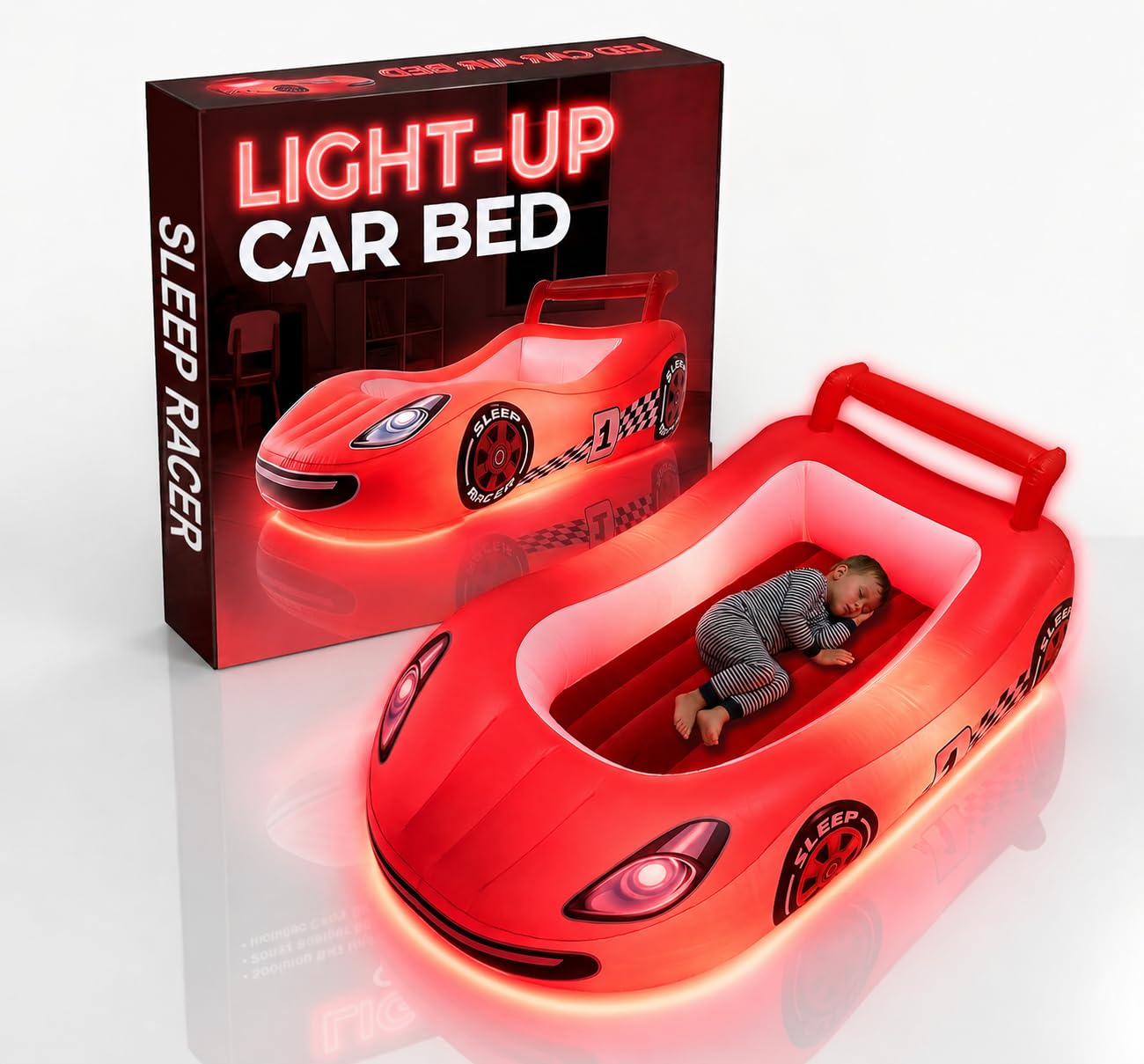 Air Candy Sleep Racer, comodo lettino gonfiabile per auto con LED rosso, per bambini dai 2 ai 6 anni