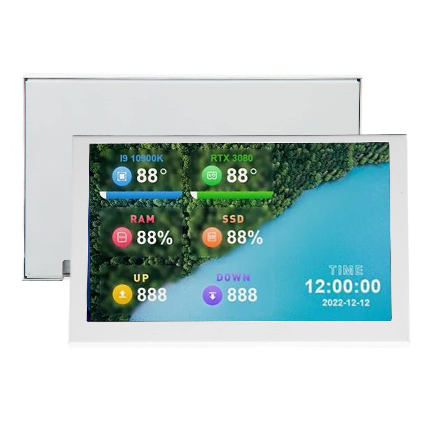 5 Zoll (12,7 cm) IPS USB C Computer Temperatur Monitor, Weiß | Echtzeit CPU GPU RAM Hardware Monitor Datenanzeige Gaming Desktop Plug and Play mit benutzerdefinierter Software