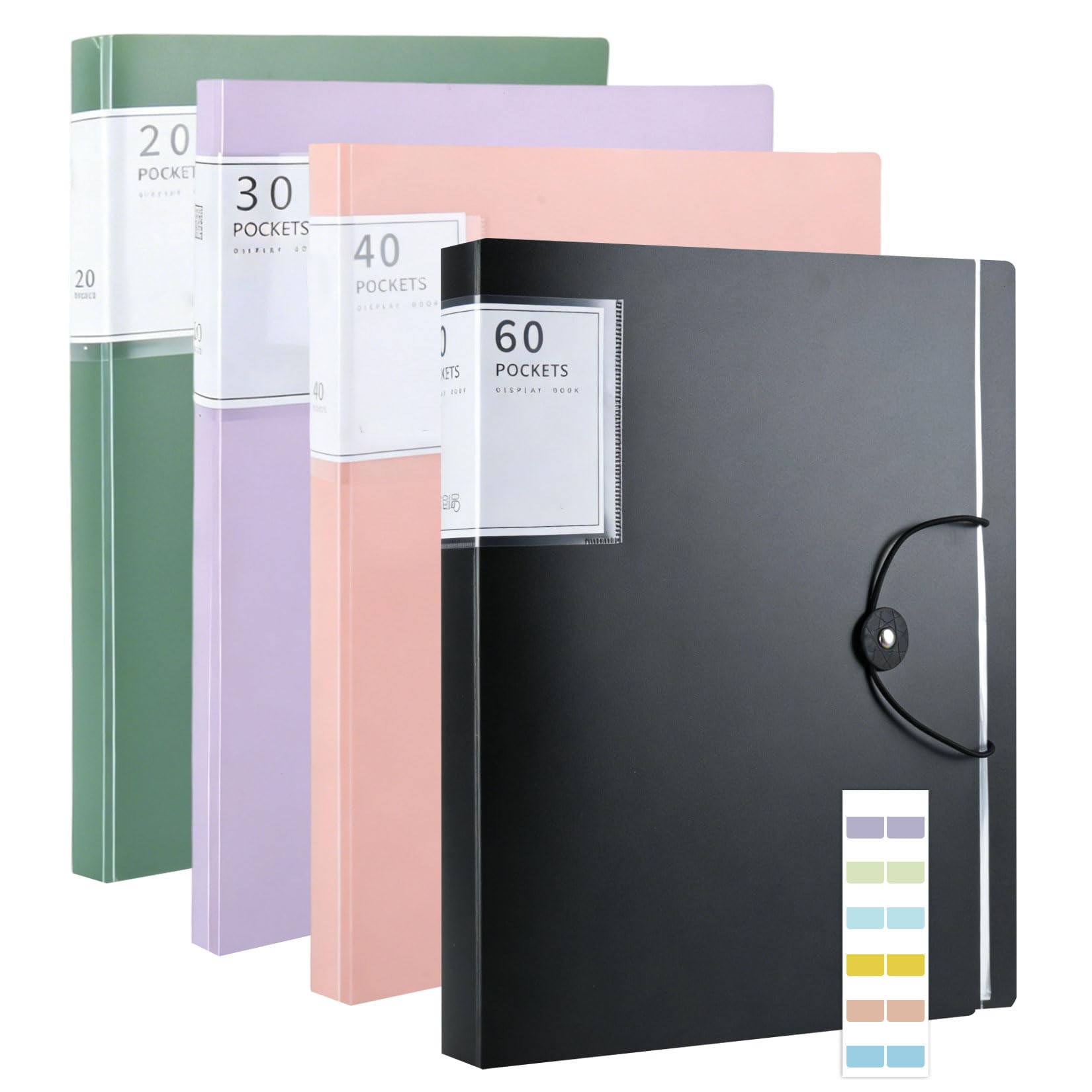 4 Pcs A4 Folder with Plastic Sleeves, A4 Display Folder 20/30/40/60 Pockets, Binder with Plastic Sleeves, Presentation Folders with Pockets Dividers for School Office Documents Certificates Receipts