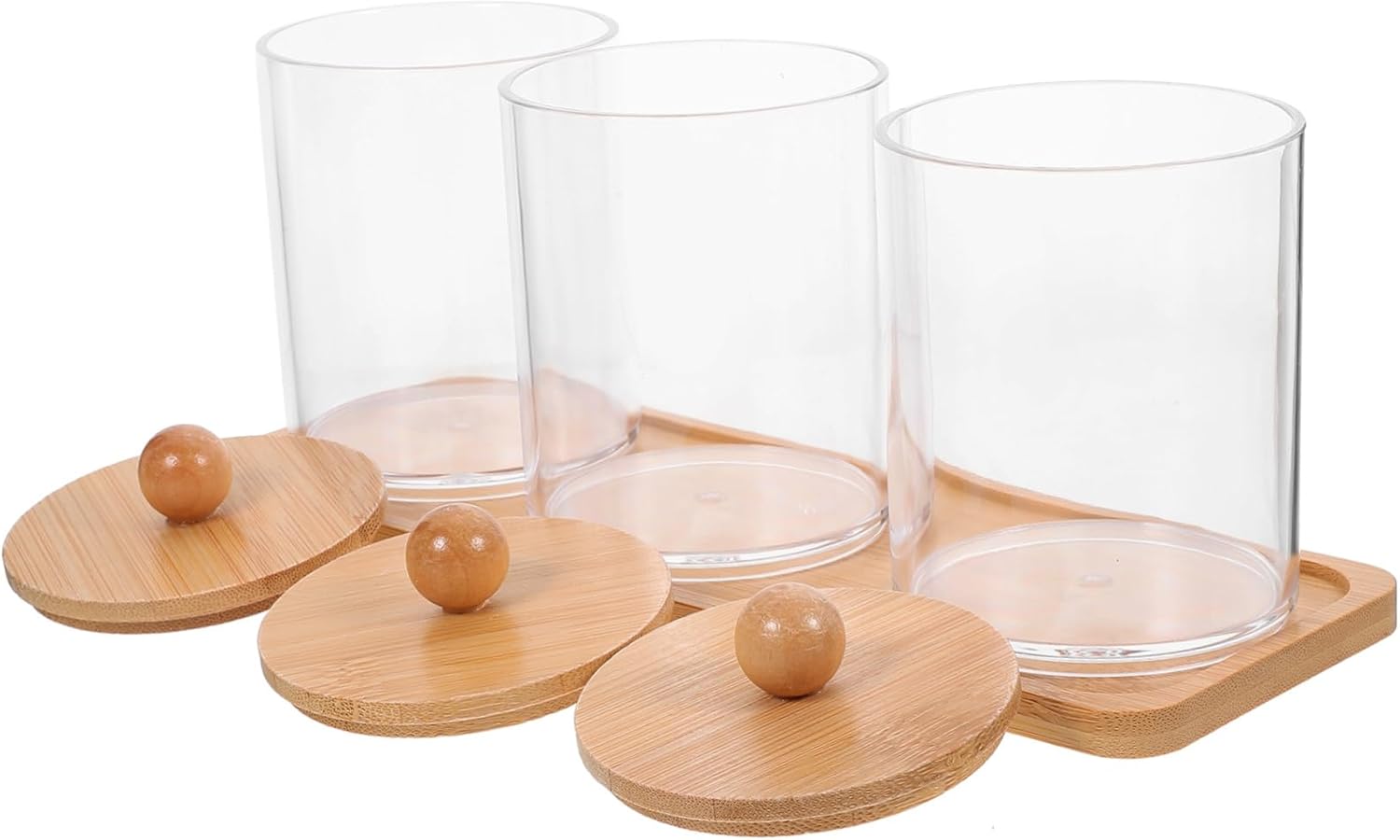 Amosfun 4sets Transparent Storage Jars with Lid for Cotton Pads Swabs and Space-saving Makeup Organizer for Vanity Bathroom and Dresser Elegant Practical Design