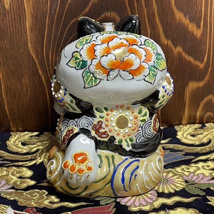 限定品【願いが叶う】【風神雷神図】【九谷焼】雷神 招き猫 糠川孝之作