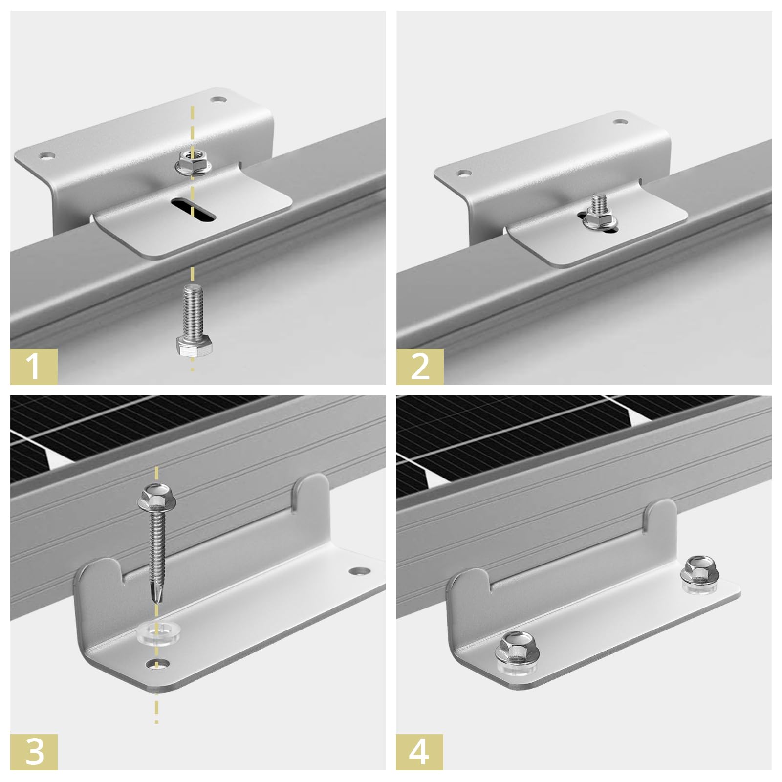 Anbte Lot de 16 Supports de Montage en Z pour Panneau Solaire en Aluminium | Vis en Acier Inoxydable 304, Stable Résistant à la Rouille, Facile à Installer pour Toit, Camping-car, Bateau, Yacht, Argent