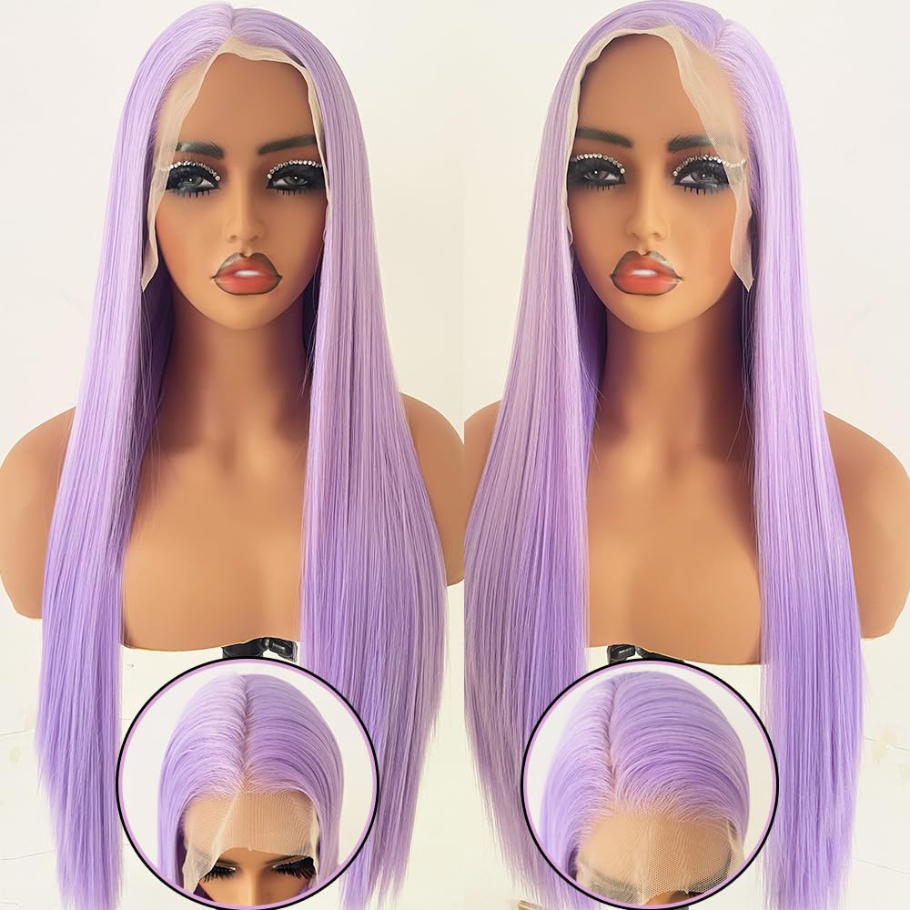 Purple Synthetic Lace Front Wig, 13x6 HD Lace Front Wigs for Black Women Wear and Go Long Straight Glueless Wig