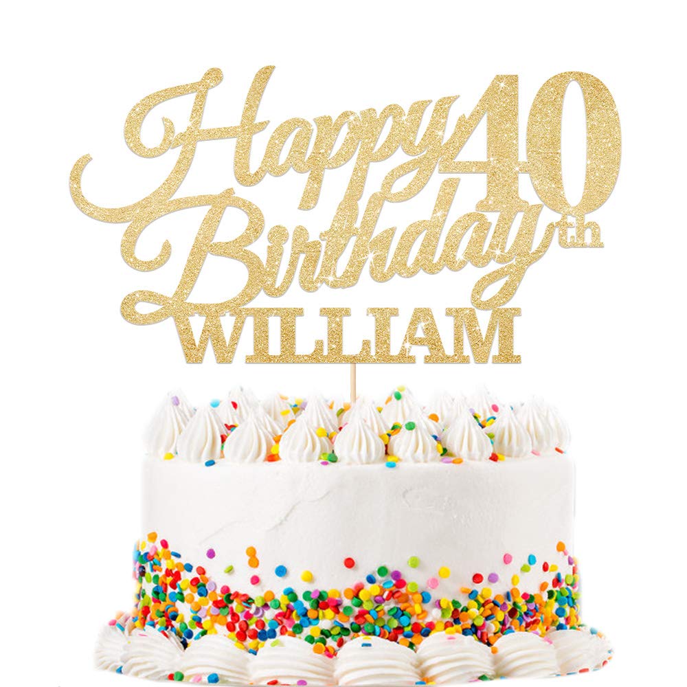 EDSG Personalised Happy Birthday Cake Topper - Custom with Any Name Any Age 16th, 18th, 21st, 30th, 50th, 60th, 80thοΌ 90th Cake Decoration - Multicolours Double Sided Glitter Paper Hand Finished in UK