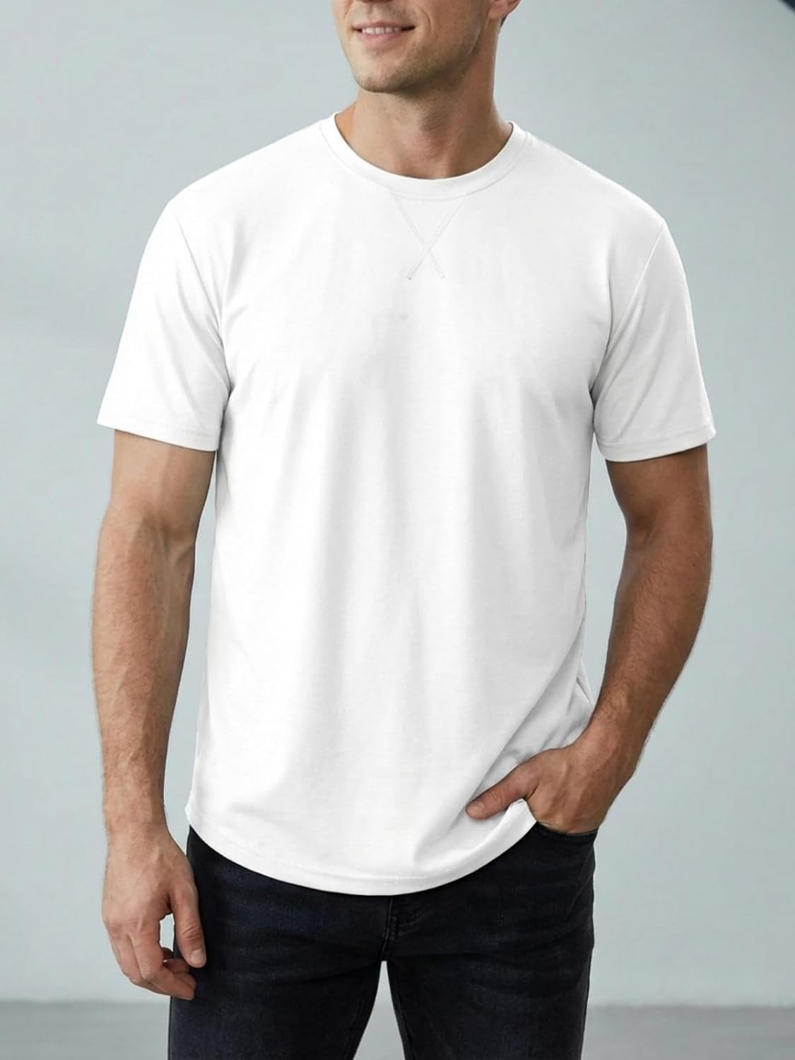Lässiges Herren-T-Shirt, Rundhalsausschnitt, kurzärmelig, Sommer-Top, Basic-T-Shirt