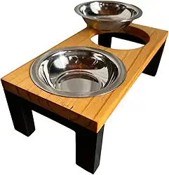 Comedouro Elevado Madeira Dois Potes Inox para Cachorro e Gato - PP