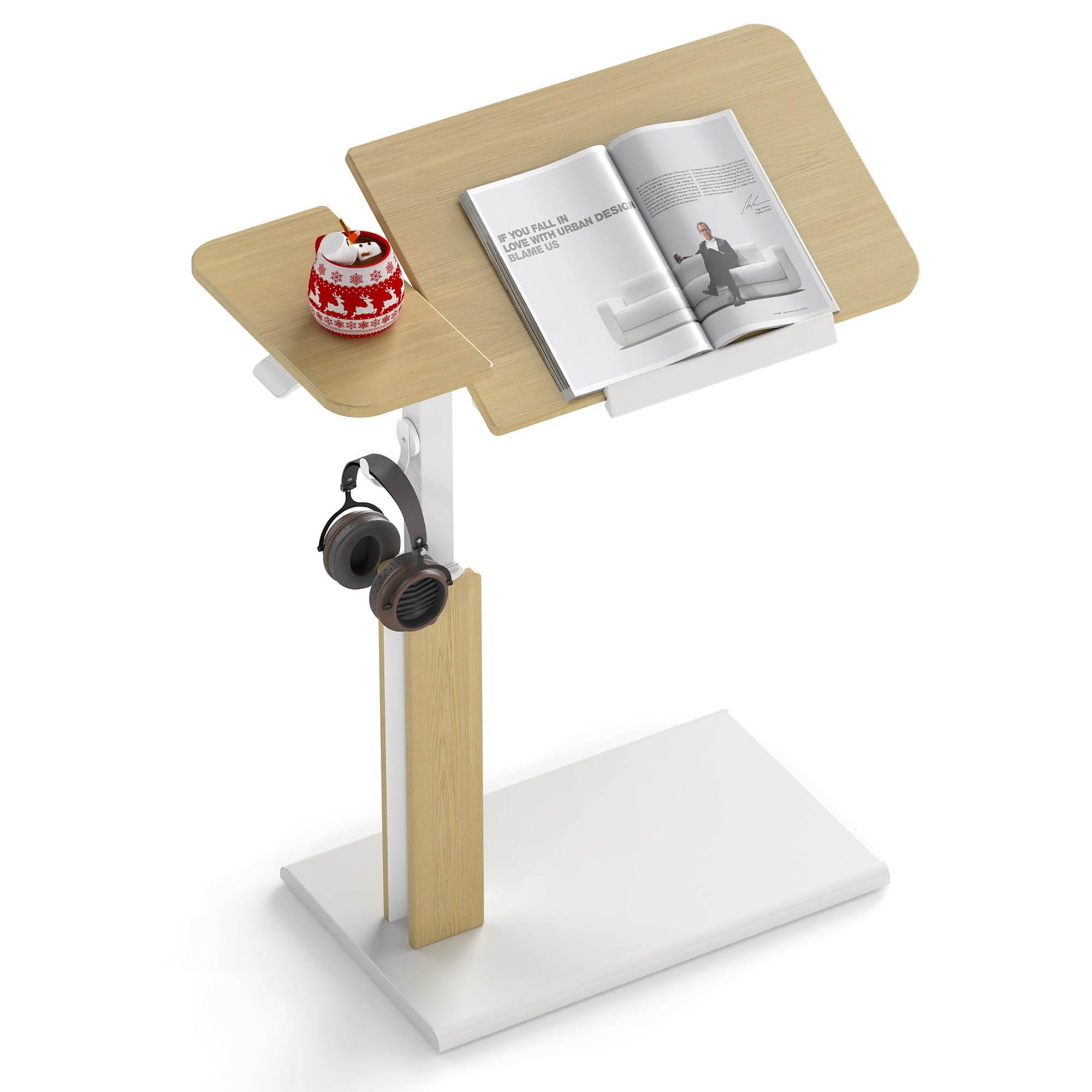 ETHU Klappbarer Laptoptisch mit Rollen, Höhenverstellbarer Nachttisch (67-101 cm) & Neigbare XXL-Tischplatte, Mobiler Beistelltisch für Bett, Sofa & Homeoffice (Eiche)