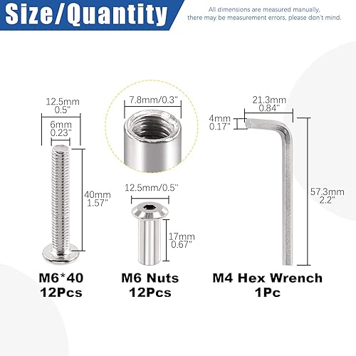 Miniatura 2 de Glarks Juego de 25 tornillos de rosca hexagonales negros M6 x 1.969in con cabeza Allen, muebles de cama de bebé, tornillos de cuna y tuercas de