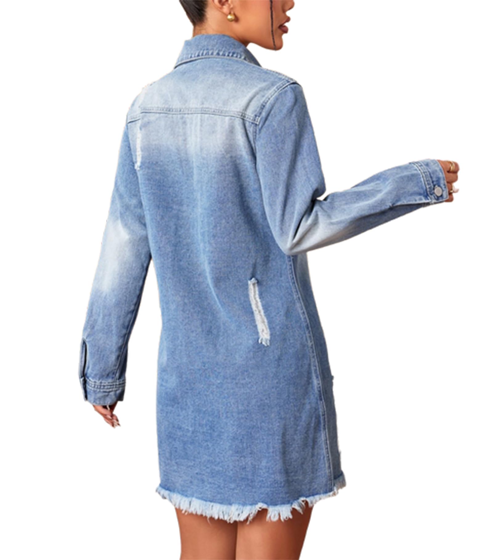 cffdviz Giacche di Jeans Strappate Casual da Donna Camicia Oversize A Maniche Lunghe con Bottoni