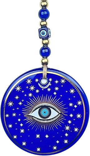 Macroria Decoración dorada hecha a mano con diseño de ojo turco para el hogar, protección, dije de buena suerte, adornos grandes para colgar en la