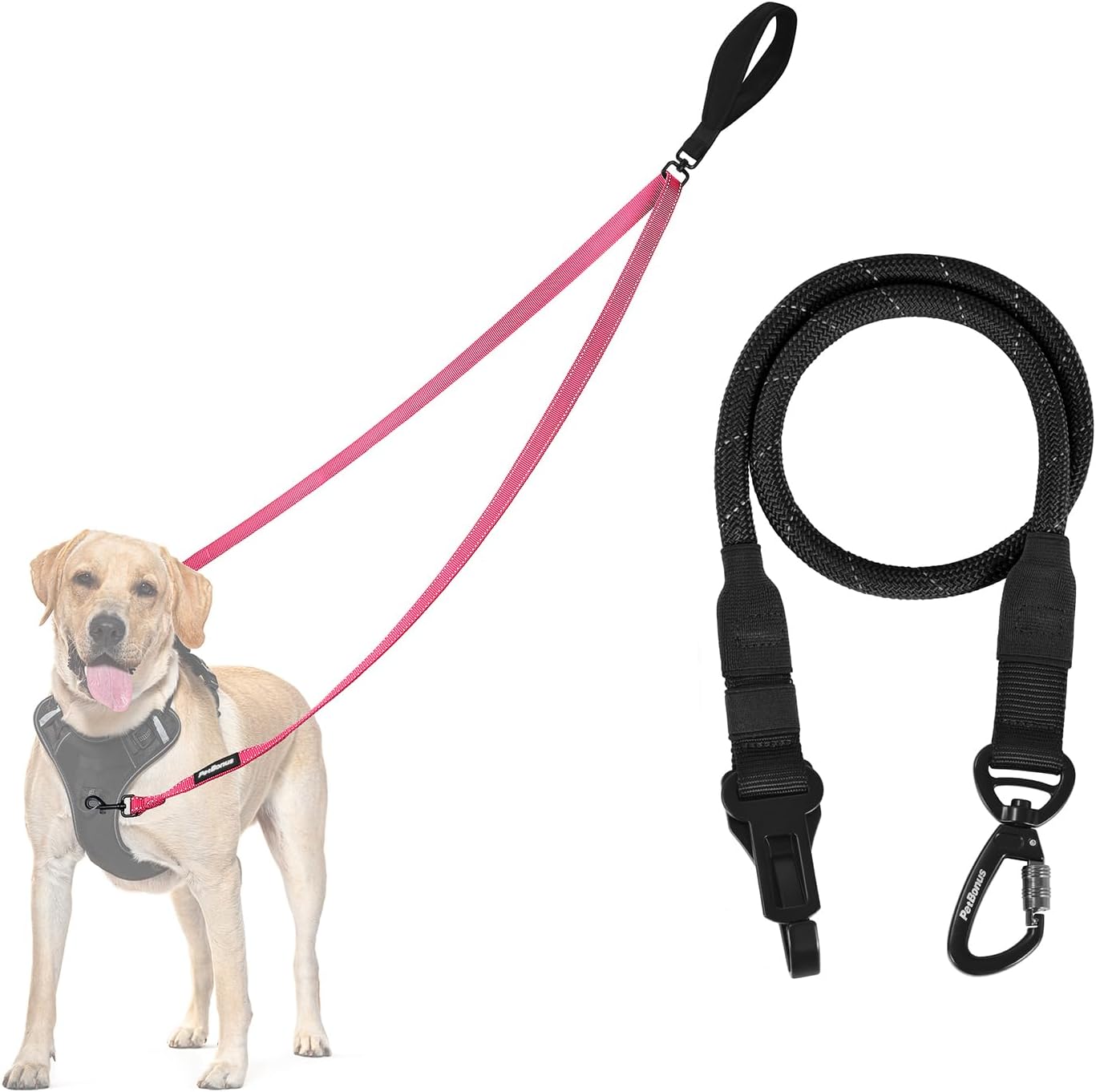 PetBonus Two Point Control Dog Leash and Dog Seat Belt for Car