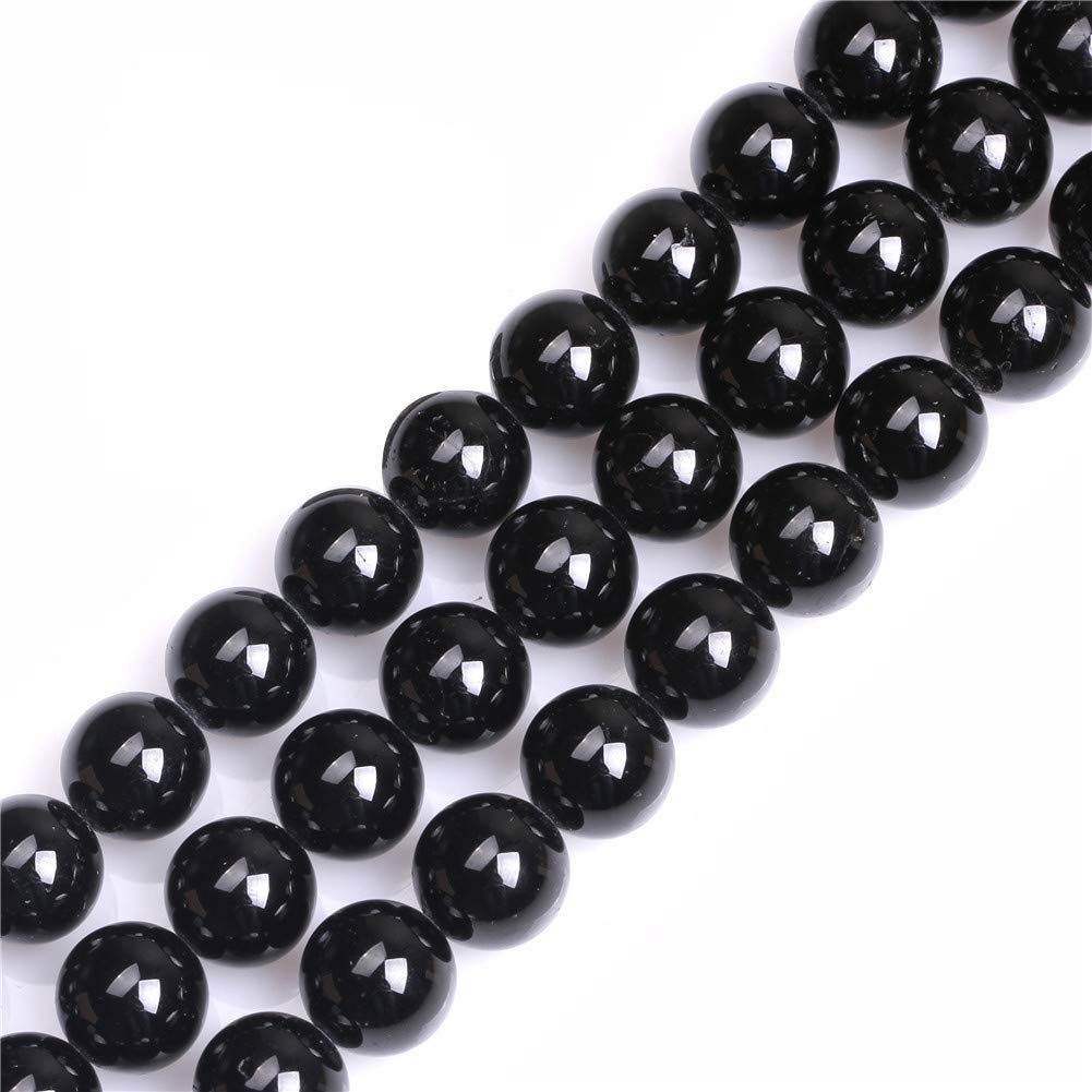 GEM-Inside Natural 12mm Black Tourmaline Round Gemstone Semi Precious Loose Beads for Jewellery Making 15''