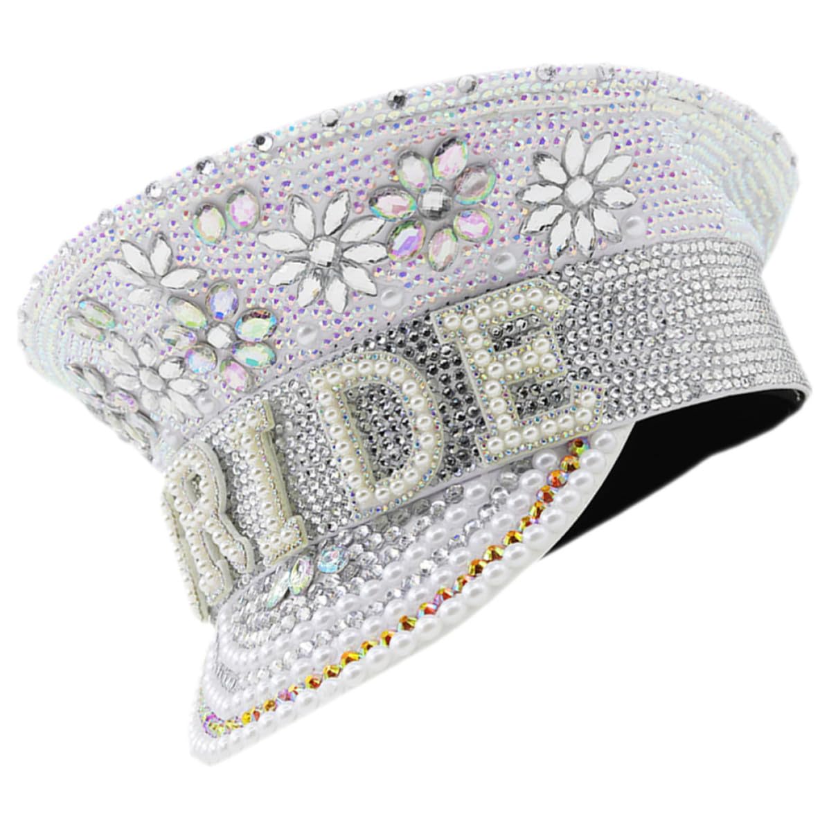 Sombrero Blanco y Diseño Glamuroso Tamaño Ajustable Incrustaciones de Rhinestones de Novia para Despedidas de Soltera y Fiestas Obsequios