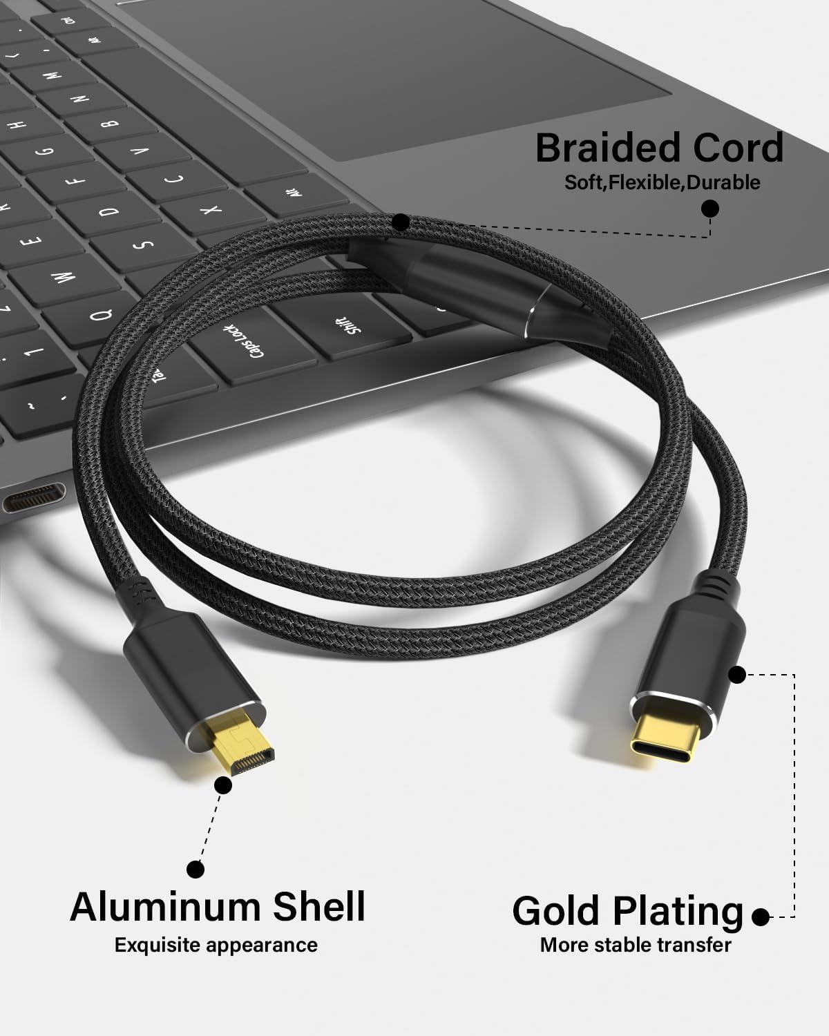 4K Micro HDMI to USB C Cable, 3FT Nylon Braided High-Speed Uni-Directional Cord Supports 4K@60Hz & 2K@120Hz, Compatible with Sony ZV-E10, Canon EOS M50, Raspberry Pi 4, GoPro Hero 7/6/5, Black