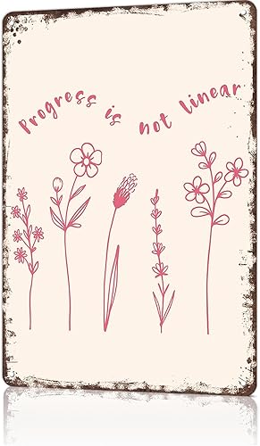 Cartel de letreros divertidos "El progreso no es lineal", arte de pared de metal para oficina, dormitorio, bar, garaje, decoración de 8 x 12 pulgadas