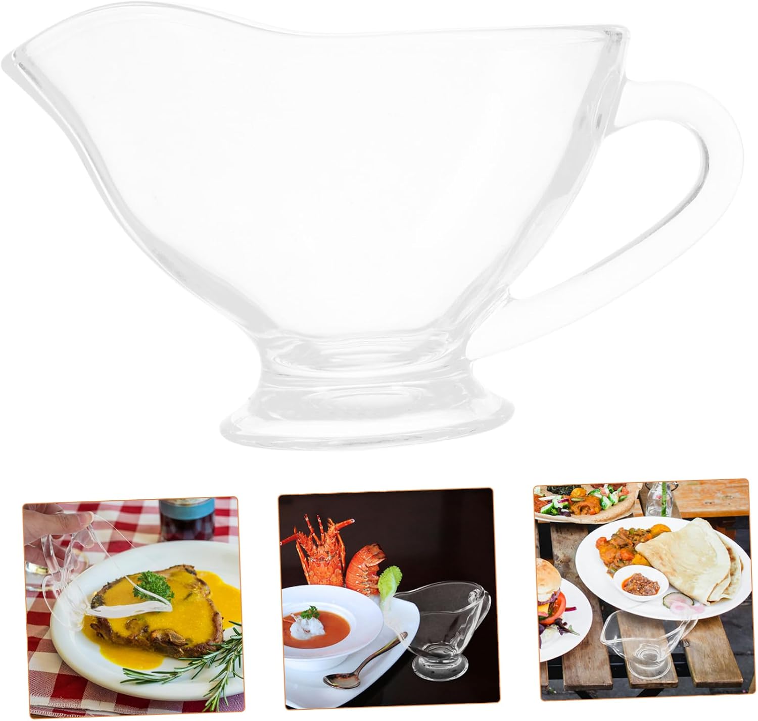 2pcs Glass Gravy Sauce Boat with Handle 215ml Serving