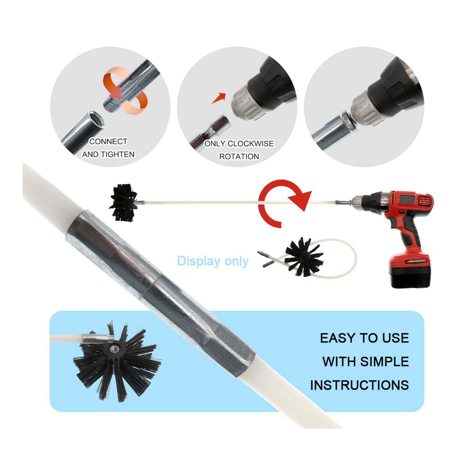 EVTSCAN 9Pcs Flexible Dryer Vent Cleaner Brush Kit 24.6in Lint Removal Tool for Dryer, Vent, Hose, Pipe Maintenance