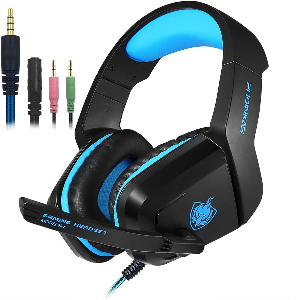 Gaming Headset Earphone 3.5mm Jack with LED Backlit and Mic Stereo Bass Noise Cancelling for Computer Game Player by SENHAI (Blue)