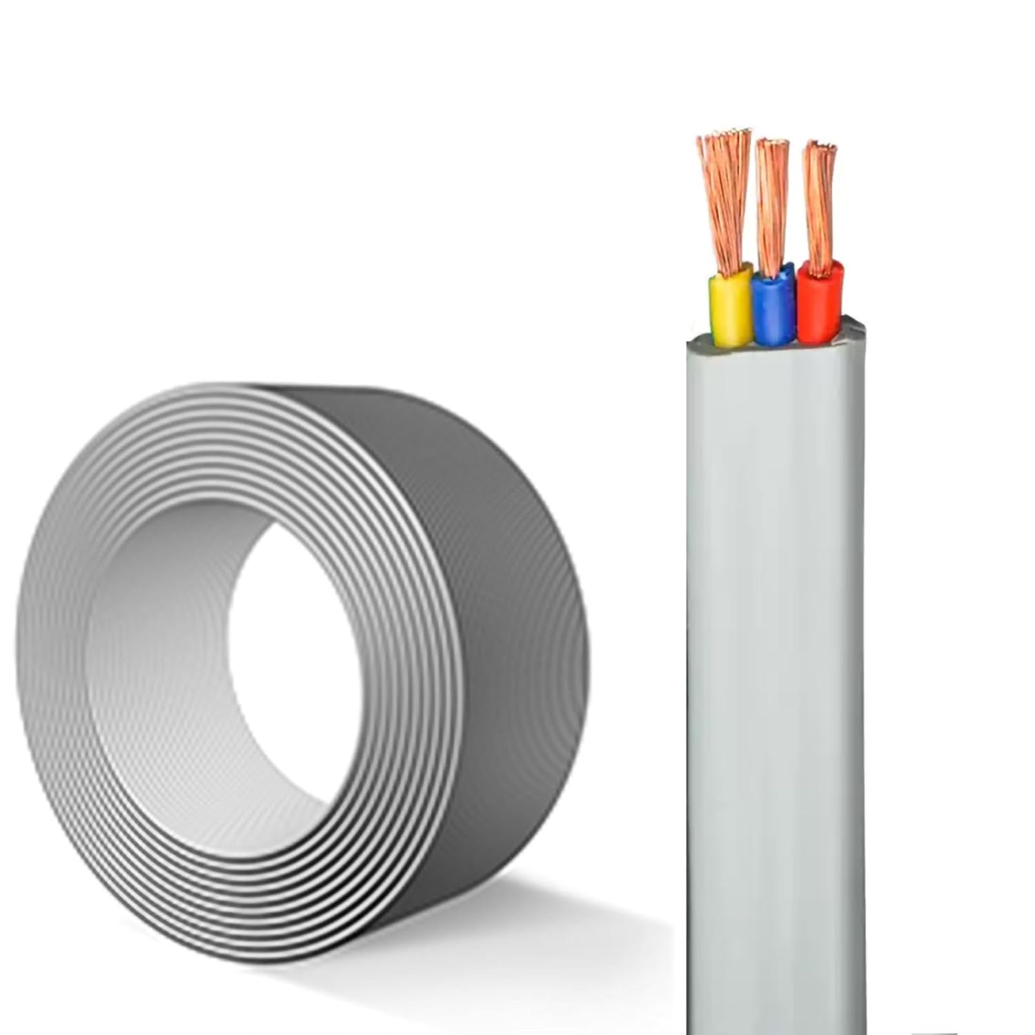 0.5-2.5mm² 3-Core TVVB Elevator Flat Cable 100m Full Roll Flexible Cold-Resistant PVC Jacket Pure Copper, for Smart Home & Industrial Automation(2.5mm2-3c)