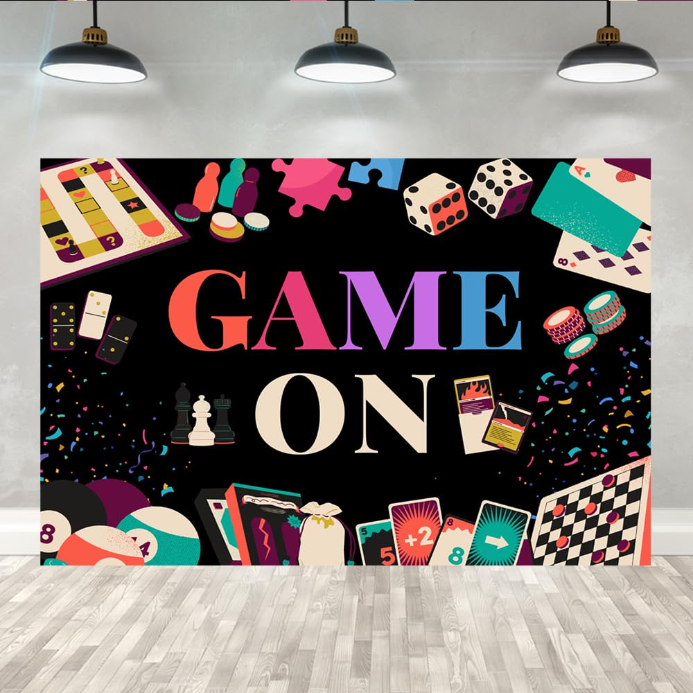 Lofaris Game On Backdrop Chess Card Gambling for Boys Birthday Photography Background Game Night Party Supplies Kids Adults Gaming Party Decorations