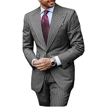 Men's Suit 2 Piece Set Slim Fit Pinstripe Suits for Men Business Wedding Prom Tuxedos Formal Dress Blazer Pants Set