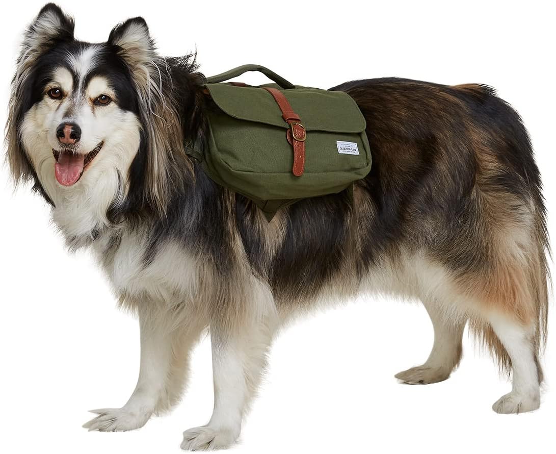 Ranger Dog Backpack Dog Pack Harness Canvas and Leather Saddle Bag for Large Dogs Outdoor Travel Training Camping Hiking Service Dog