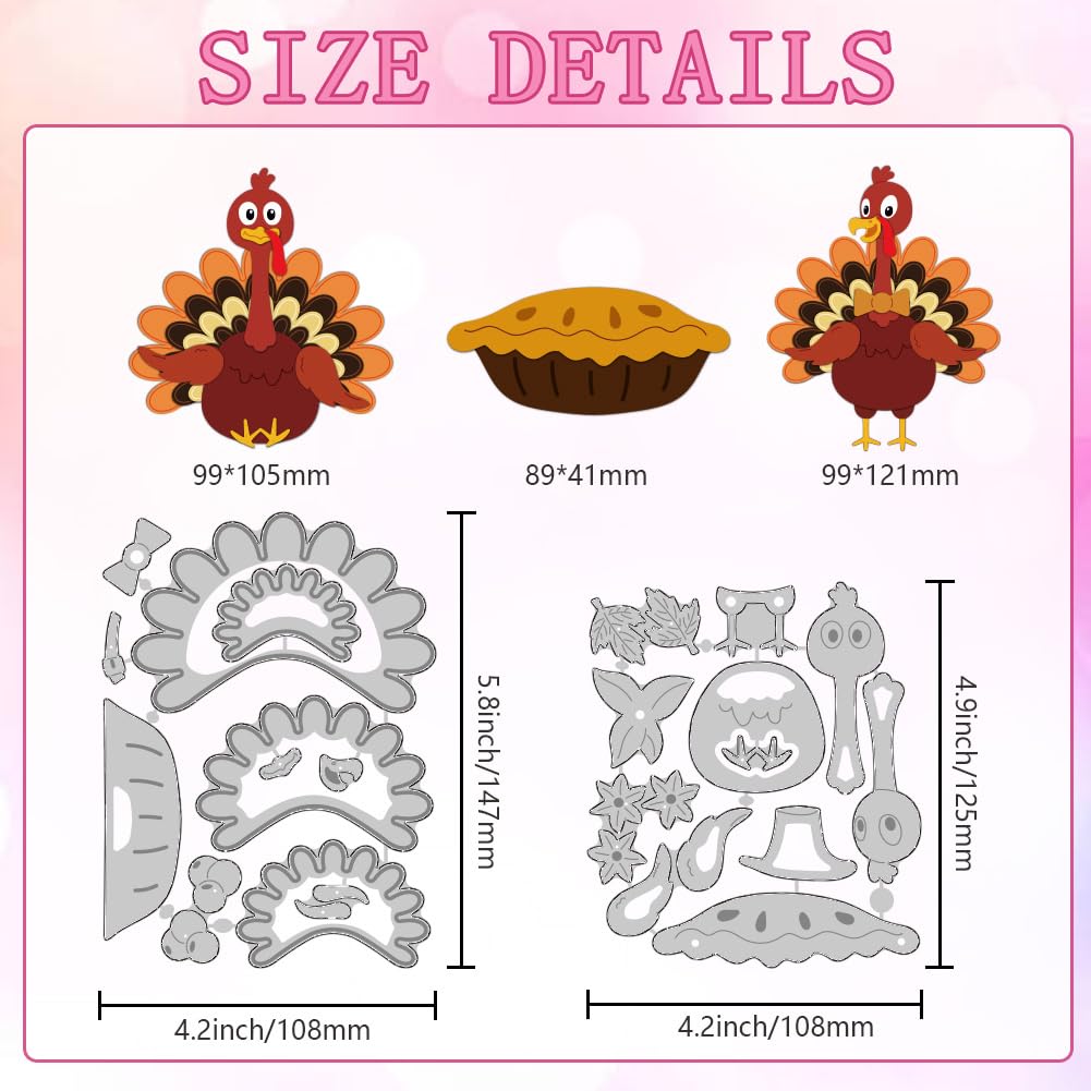 DELORIGIN Collage Turkey Cutting Dies Thanksgiving Card Making Die Cut Carbon Steel Die Cuts Stencils Card Scrapbooking Embossing Template for DIY Paper Craft Making Album Gift Invitation Decor - Image 2