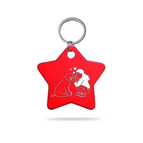 MACOS Engraved Personalised Star Pet Tag for Dogs and Cats [Red]