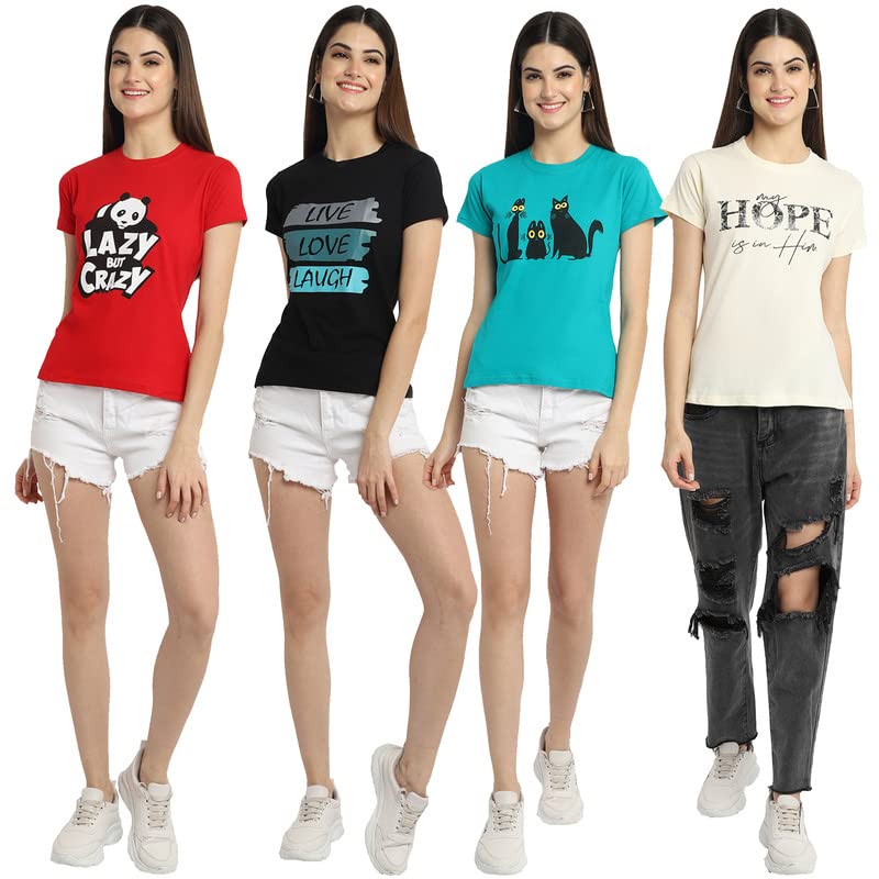 Image of Preneum Women's Cotton Regular Fit Graphic Stylish Printed Short Sleeves Casual T-Shirt |Trend & Styles