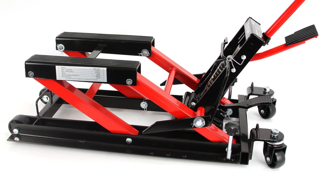 Sollevatore Idraulico 680 kg Ruote Sollevamento 12-38 cm per Moto Quad Veicoli Fuoristrada