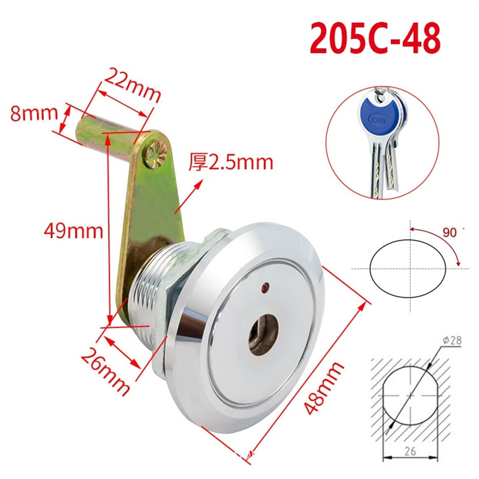 FJSUGAOW Brass Cabinet Cam Lock with 2 Computer Keys for Door Drawer Equipment JA72 C 1Pcs (Color : 205C-48)