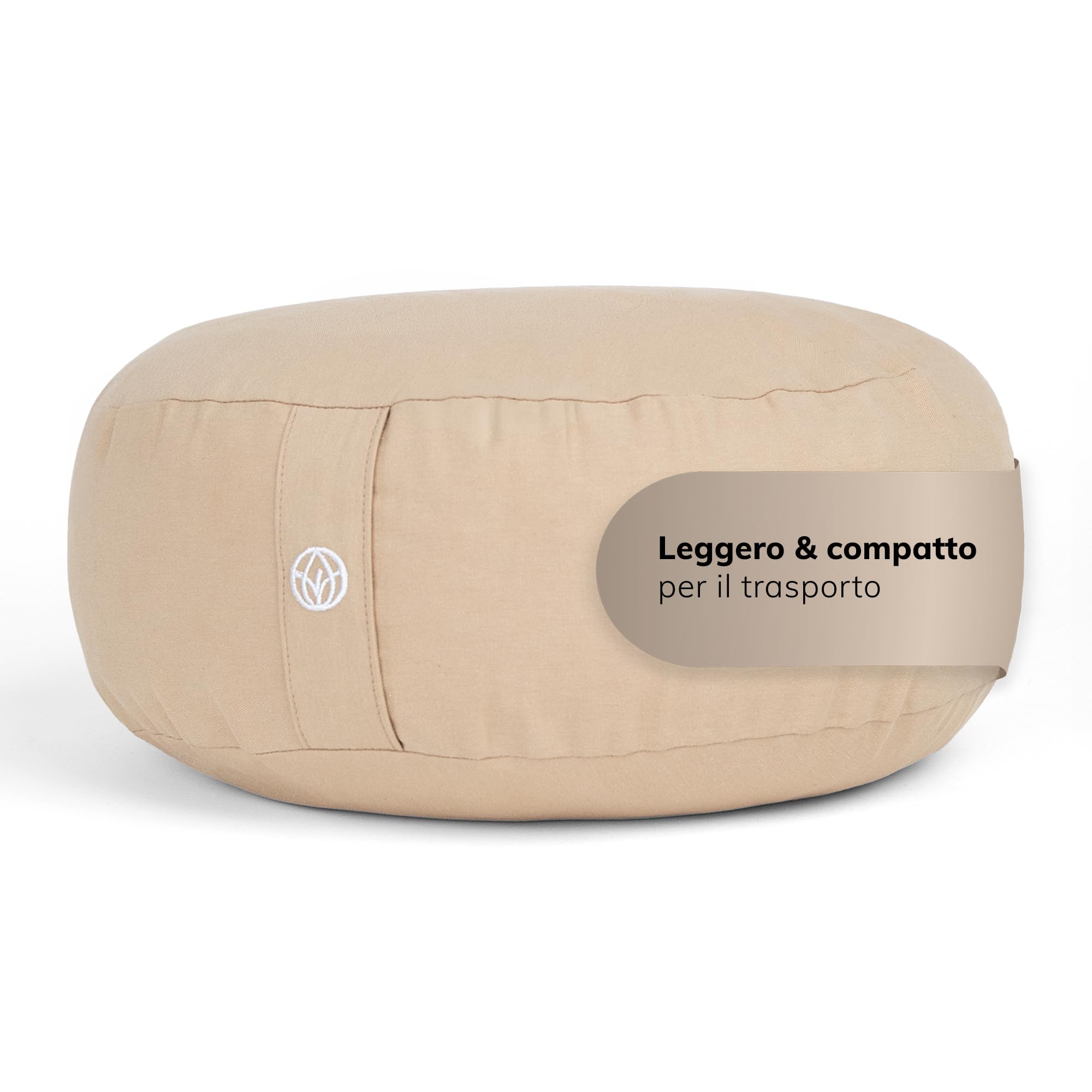 MYLILY Cuscino Yoga Meditazione – cuscino yoga rotondo Ø 29 cm – 10 cm piatto & 255 g leggero – cuscino pavimento con fodera cotone lavabile – vegano – Beige