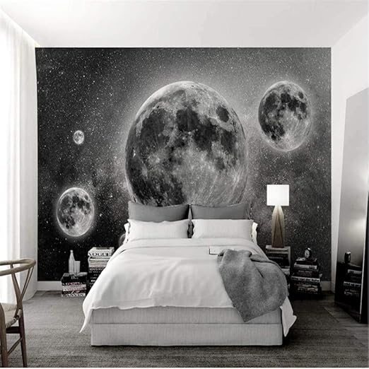 Amazon カスタマイズされた大きな壁紙壁画現代宇宙惑星星空黒と白の室内装飾絵画 150cm 105cm 壁紙