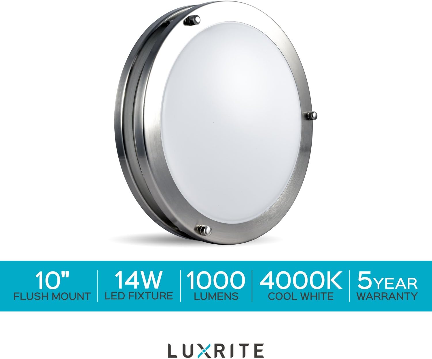 LUXRITE LED Flush Mount Ceiling Light, 10 Inch, Dimmable, 4000K Cool White, 1000 Lumens, 14W Ceiling Light Fixture, Energy Star & ETL - Perfect for Kitchen, Bathroom, Entryway, and Closet