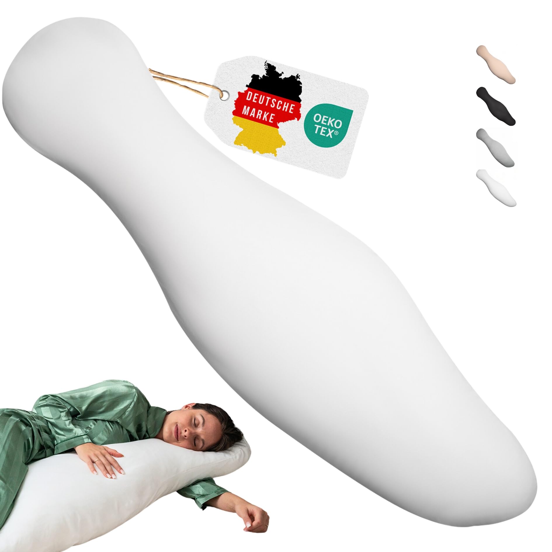 Cuscino ergonomico per chi dorme sul fianco con rivestimento in 100% cotone bianco – Cuscino per gravidanza dalla forma unica – Oeko-Tex – lavabile – Cuscino morbido – Cuscino per
