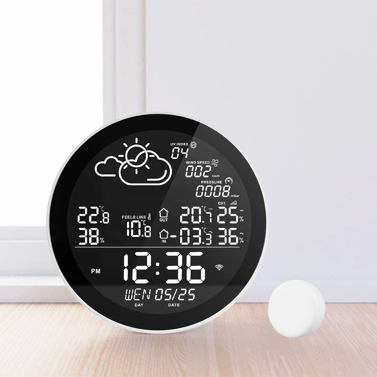 WIFI Smart Weather Station z dużym ekranem LCD Zegar Temperatury wilgotności wielofunkcyjnej Higrometr wilgotności pogodowej z 3 czujnikami Alerts do biura domowego (With 1 Auxiliary Machine)