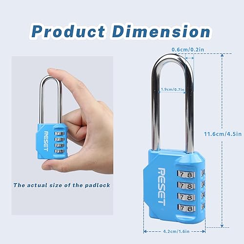 Miniatura 2 de RESET -060 Candado de combinación de 4 dígitos con cerradura de combinación de grillete de 2.4 pulgadas de largo, candado impermeable al aire libre,