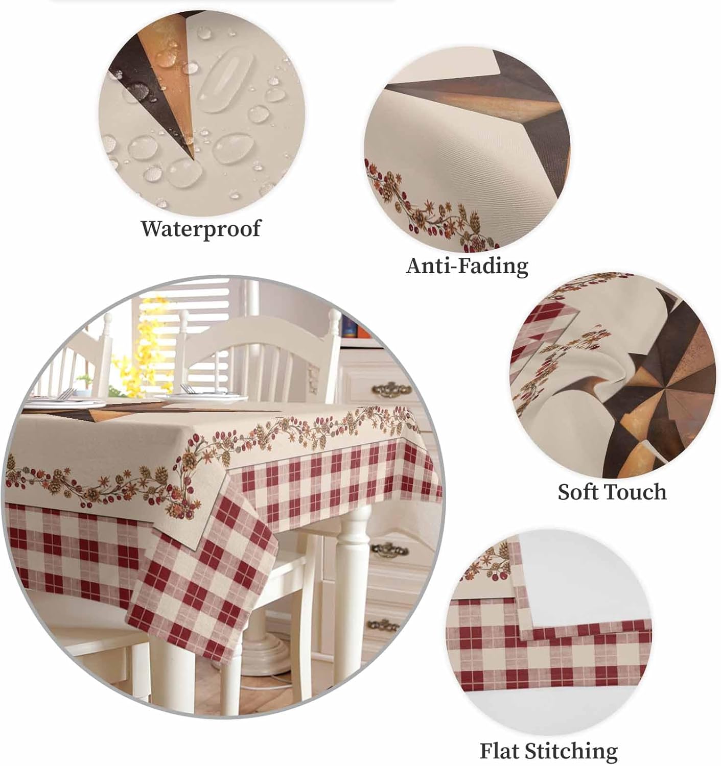 Waterproof Tablecloths Square Dining Table Cloth Western Star Burgundy Red Gingham Country Texas Berry Oil Proof Spill-Proof Table Cover Farmhouse Style,Washable Tablecloth for Indoor Outdoor 60x60in