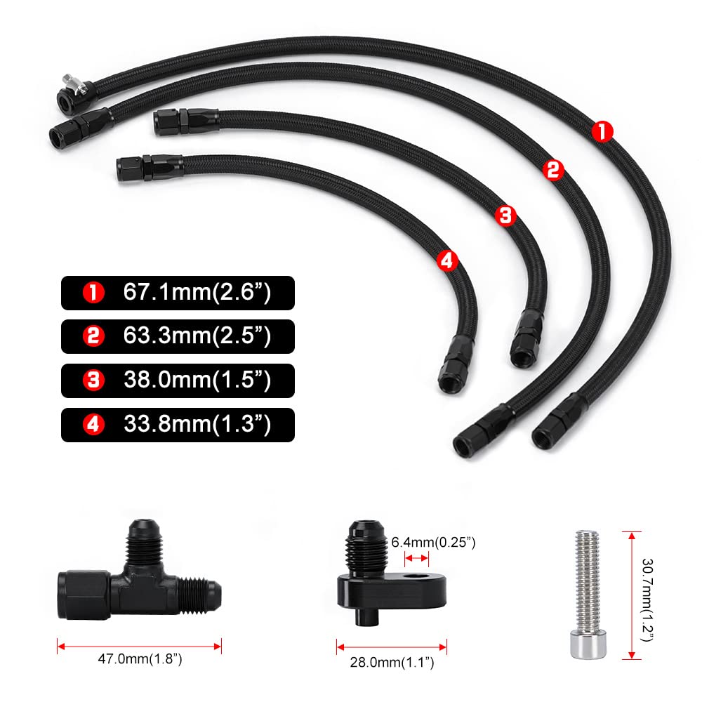 PTNHZ Kit de manguera de ventilación de vapor 4 AN de aluminio, refrigerante completo, transmisión cruzada, manguera de refrigeración de fluido, línea de manguera de acero inoxidable, gel de sílice,